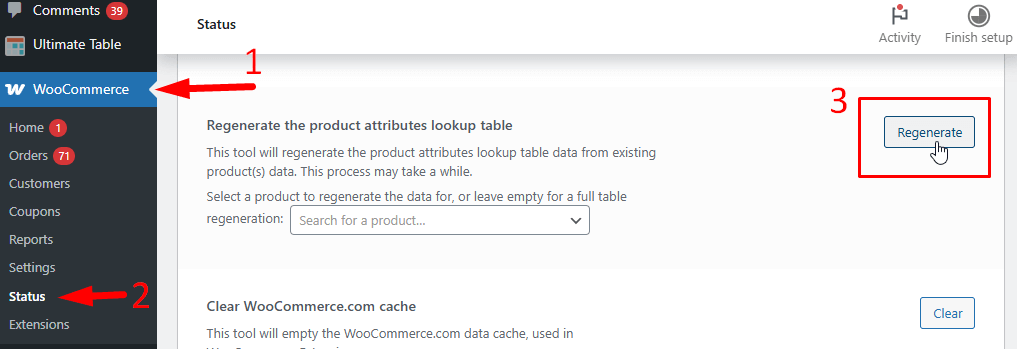 Find the Regenerate product lookup tables and click Regenerate