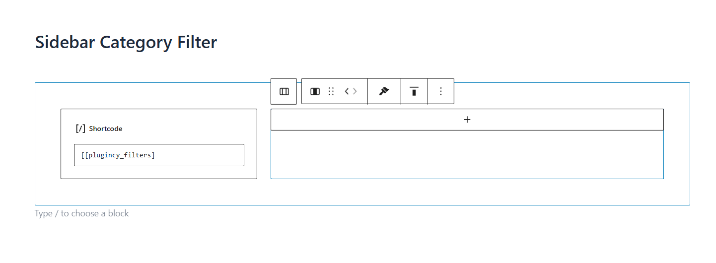 Paste this shortcode plugincy_filters