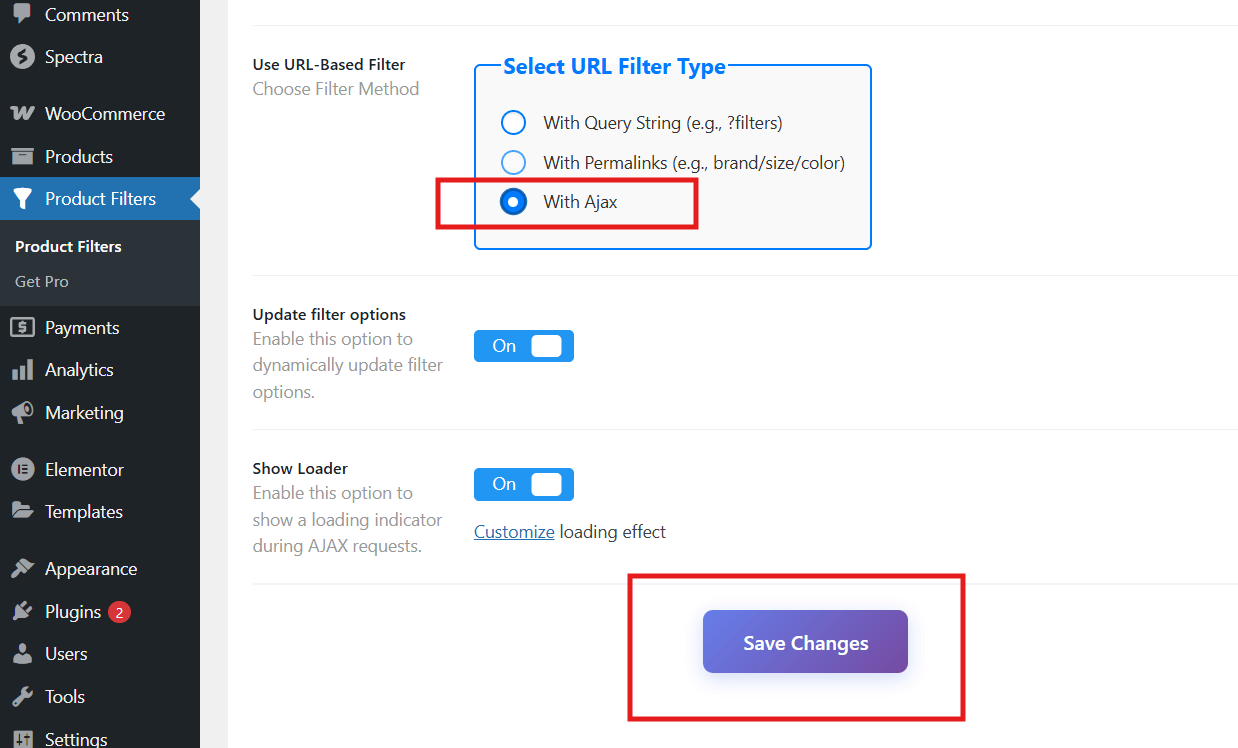 enable the with AJAX option