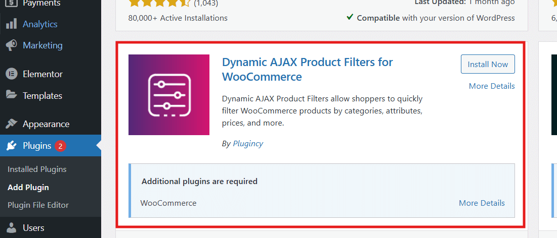 search bar, type Dynamic AJAX Product Filters for WooCommerce