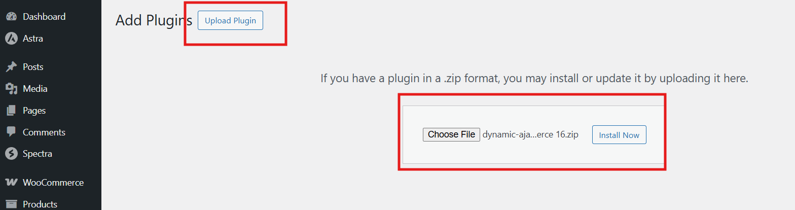 upload the plugin ZIP file